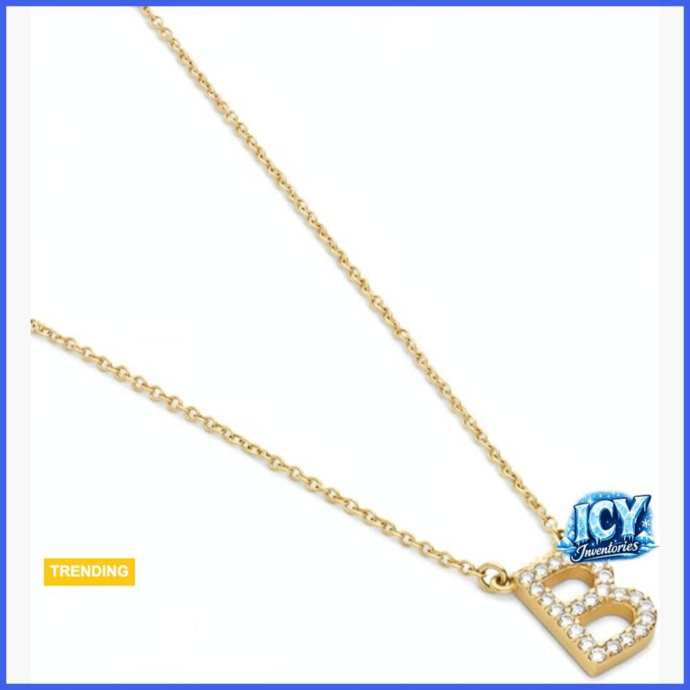 14k Solid Gold Diamond Initial Necklace, Adjustab… - image 1